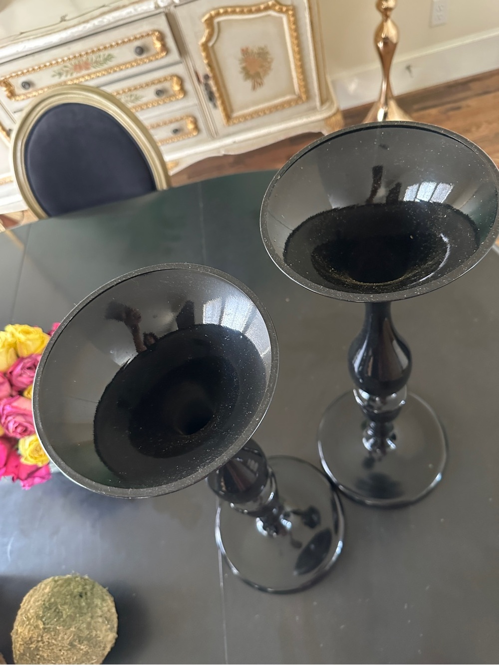 Set of 2 Black 24" Trumpet Vases Tall Wedding Event Glam Home Decor - Picture 3 of 5